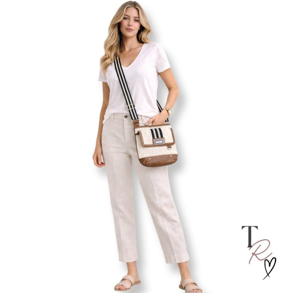 Chaps Classic White Faux Leather Coastal Preppy Summer Casual Crossbody Bag